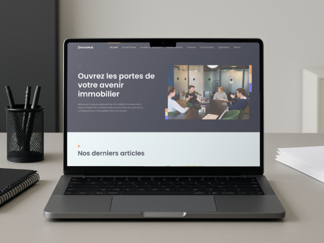 Interface du blog immobilier ImmoHub créé avec Webflow